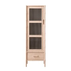 Elstowe Faux Bamboo And Fluted Glass 1-Door Cabinet, Nude Pink