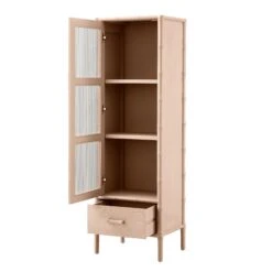 Elstowe Faux Bamboo And Fluted Glass 1-Door Cabinet, Nude Pink -Daals XXCAB 067 NUDE WB4