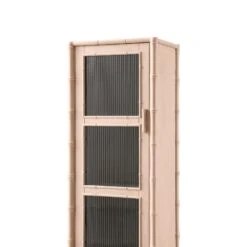 Elstowe Faux Bamboo And Fluted Glass 1-Door Cabinet, Nude Pink -Daals XXCAB 067 NUDE detail1