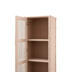 Elstowe Faux Bamboo And Fluted Glass 1-Door Cabinet, Nude Pink -Daals XXCAB 067 NUDE detail2
