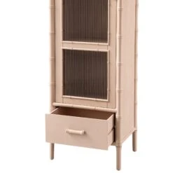 Elstowe Faux Bamboo And Fluted Glass 1-Door Cabinet, Nude Pink -Daals XXCAB 067 NUDE detail3
