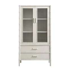 Elstowe Faux Bamboo And Fluted Glass 2-Door Cabinet, Shaded White -Daals XXCAB 069 BEIGE WB1