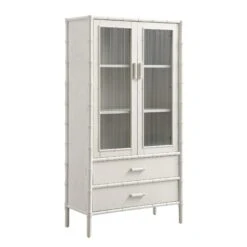 Elstowe Faux Bamboo And Fluted Glass 2-Door Cabinet, Shaded White -Daals XXCAB 069 BEIGE WB2