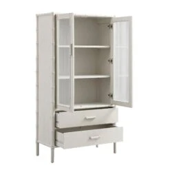 Elstowe Faux Bamboo And Fluted Glass 2-Door Cabinet, Shaded White -Daals XXCAB 069 BEIGE WB3