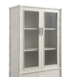 Elstowe Faux Bamboo And Fluted Glass 2-Door Cabinet, Shaded White -Daals XXCAB 069 BEIGE detail1