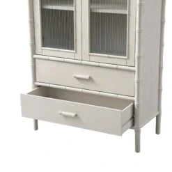Elstowe Faux Bamboo And Fluted Glass 2-Door Cabinet, Shaded White -Daals XXCAB 069 BEIGE detail3