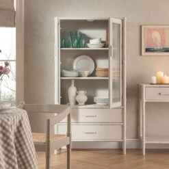 Elstowe Faux Bamboo And Fluted Glass 2-Door Cabinet, Shaded White -Daals XXCAB 069 BEIGE scene3