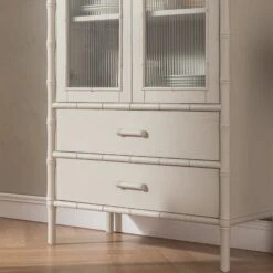 Elstowe Faux Bamboo And Fluted Glass 2-Door Cabinet, Shaded White -Daals XXCAB 069 BEIGE scene5