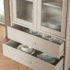 Elstowe Faux Bamboo And Fluted Glass 2-Door Cabinet, Shaded White -Daals XXCAB 069 BEIGE scene7