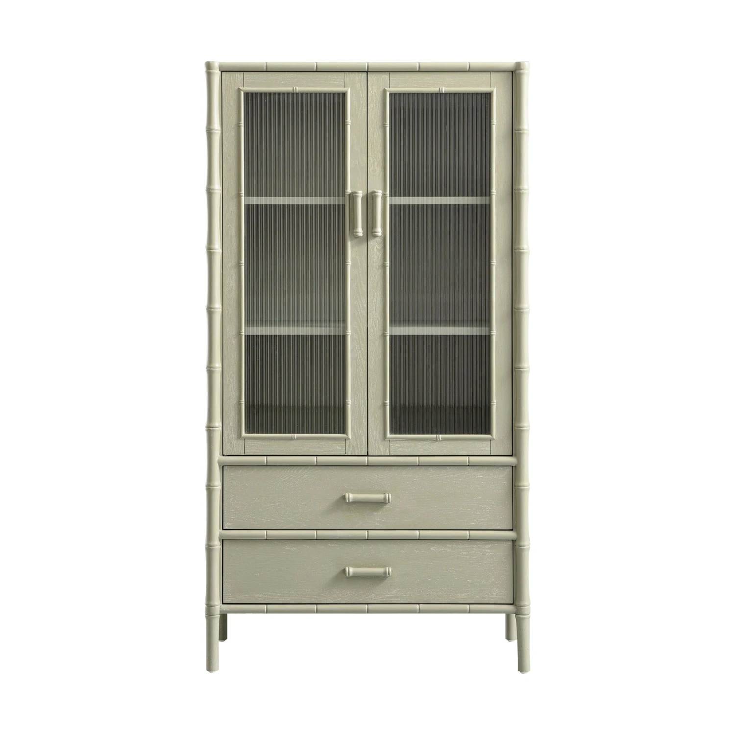 Elstowe Faux Bamboo And Fluted Glass 2-Door Cabinet, Sage Green 8 Elstowe Faux Bamboo And Fluted Glass 2-Door Cabinet, Sage Green - Image 8