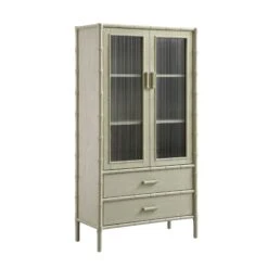 Elstowe Faux Bamboo And Fluted Glass 2-Door Cabinet, Sage Green 25 Elstowe Faux Bamboo And Fluted Glass 2-Door Cabinet, Sage Green -Daals XXCAB 069 GREEN WB2