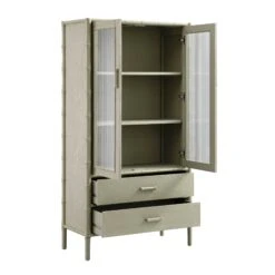 Elstowe Faux Bamboo And Fluted Glass 2-Door Cabinet, Sage Green 27 Elstowe Faux Bamboo And Fluted Glass 2-Door Cabinet, Sage Green -Daals XXCAB 069 GREEN WB3