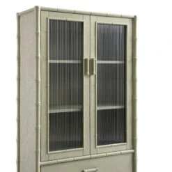 Elstowe Faux Bamboo And Fluted Glass 2-Door Cabinet, Sage Green 31 Elstowe Faux Bamboo And Fluted Glass 2-Door Cabinet, Sage Green -Daals XXCAB 069 GREEN detail1