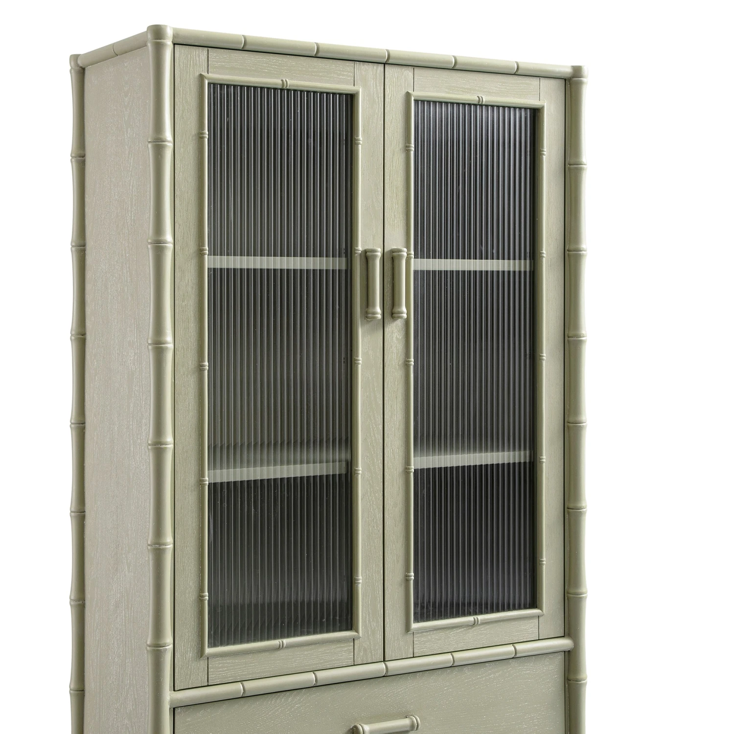 Elstowe Faux Bamboo And Fluted Glass 2-Door Cabinet, Sage Green 15 Elstowe Faux Bamboo And Fluted Glass 2-Door Cabinet, Sage Green - Image 15