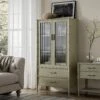 Elstowe Faux Bamboo And Fluted Glass 2-Door Cabinet, Sage Green