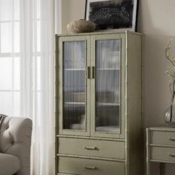 Elstowe Faux Bamboo And Fluted Glass 2-Door Cabinet, Sage Green 20 Elstowe Faux Bamboo And Fluted Glass 2-Door Cabinet, Sage Green -Daals XXCAB 069 GREEN scene3