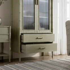 Elstowe Faux Bamboo And Fluted Glass 2-Door Cabinet, Sage Green 22 Elstowe Faux Bamboo And Fluted Glass 2-Door Cabinet, Sage Green -Daals XXCAB 069 GREEN scene5