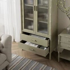 Elstowe Faux Bamboo And Fluted Glass 2-Door Cabinet, Sage Green 23 Elstowe Faux Bamboo And Fluted Glass 2-Door Cabinet, Sage Green -Daals XXCAB 069 GREEN scene6