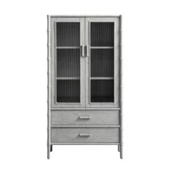 Elstowe Faux Bamboo And Fluted Glass 2-Door Cabinet, Warm Grey 26 Elstowe Faux Bamboo And Fluted Glass 2-Door Cabinet, Warm Grey -Daals XXCAB 069 GREY WB1