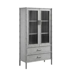 Elstowe Faux Bamboo And Fluted Glass 2-Door Cabinet, Warm Grey 27 Elstowe Faux Bamboo And Fluted Glass 2-Door Cabinet, Warm Grey -Daals XXCAB 069 GREY WB2