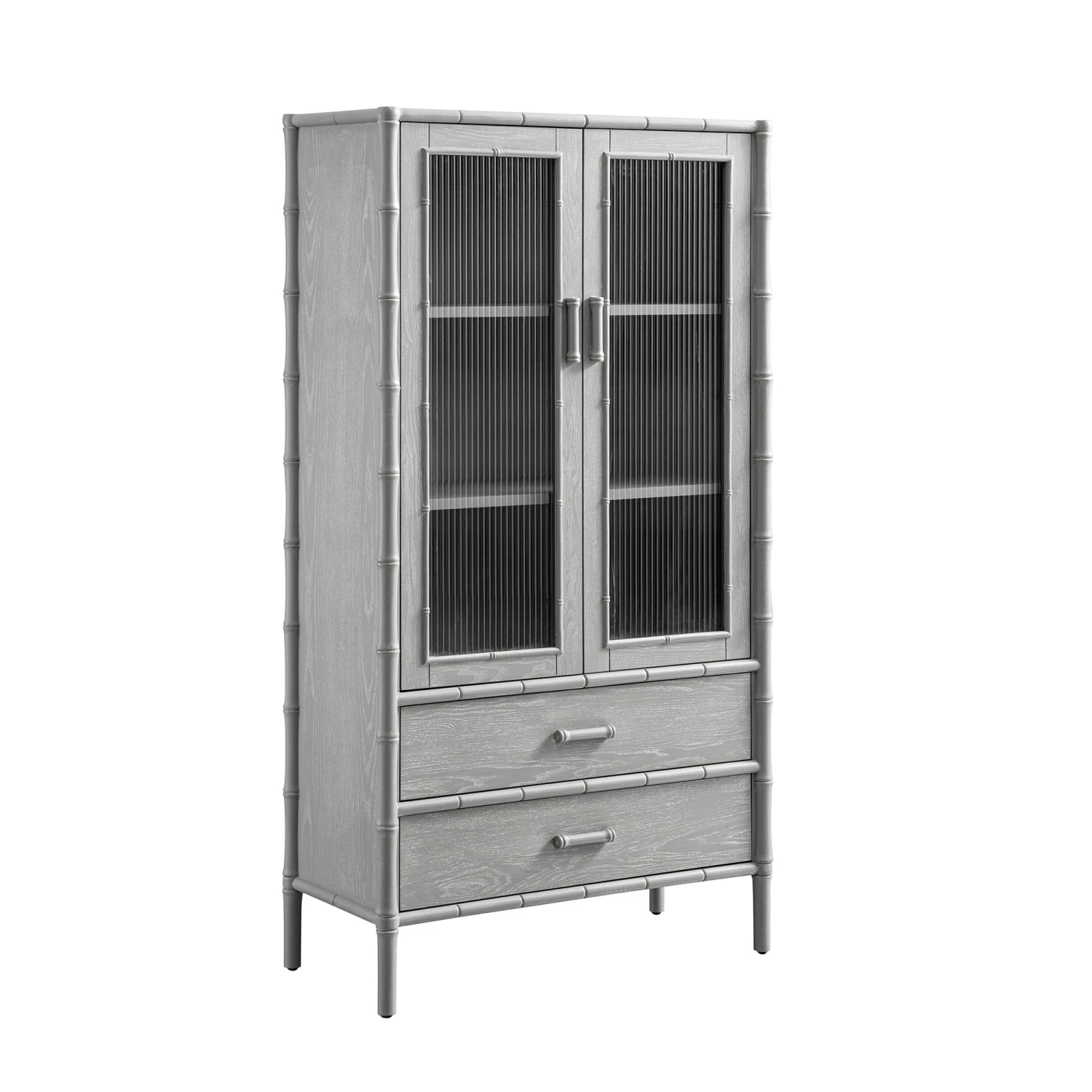 Elstowe Faux Bamboo And Fluted Glass 2-Door Cabinet, Warm Grey 10 Elstowe Faux Bamboo And Fluted Glass 2-Door Cabinet, Warm Grey - Image 10