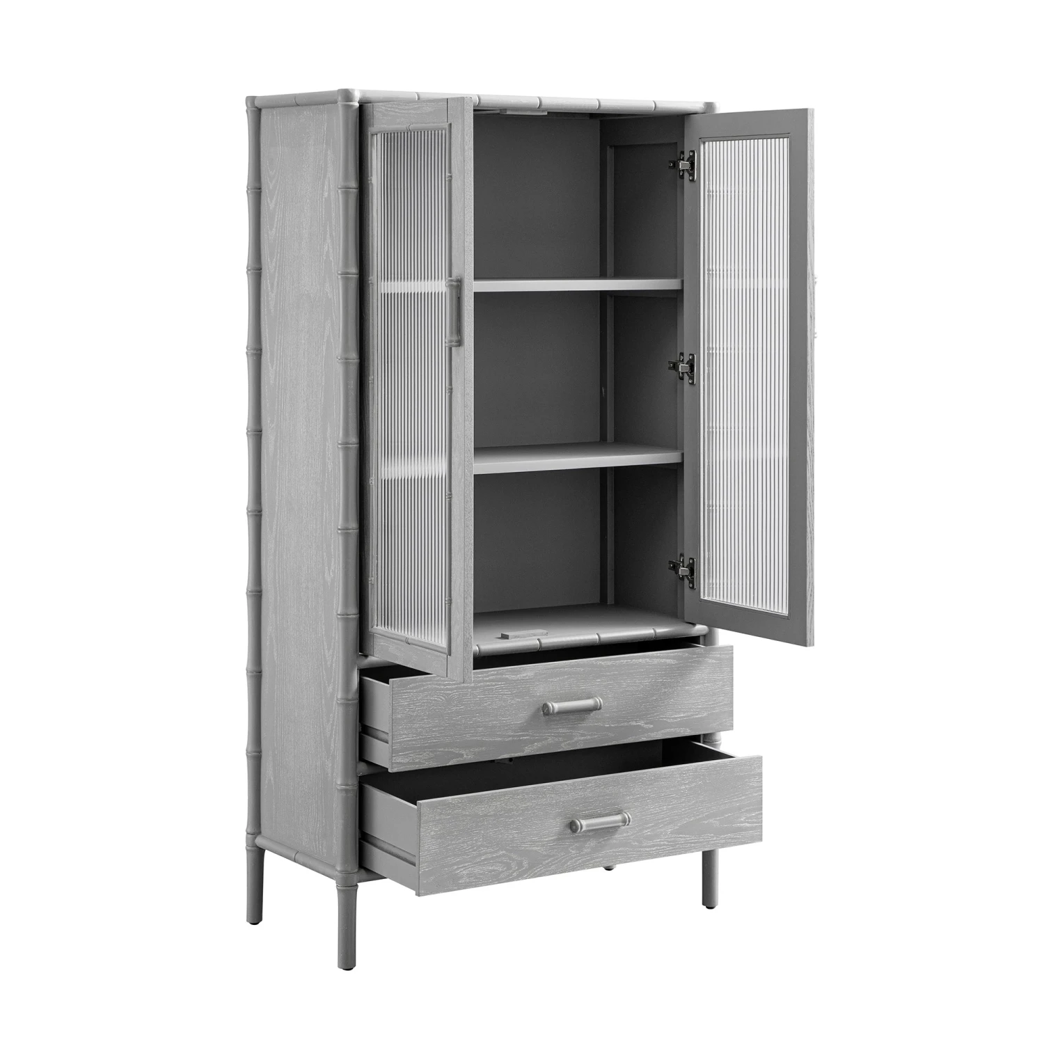 Elstowe Faux Bamboo And Fluted Glass 2-Door Cabinet, Warm Grey 12 Elstowe Faux Bamboo And Fluted Glass 2-Door Cabinet, Warm Grey - Image 12