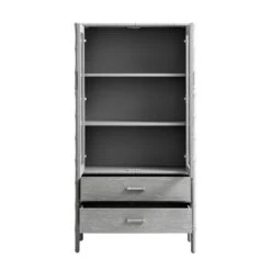 Elstowe Faux Bamboo And Fluted Glass 2-Door Cabinet, Warm Grey 30 Elstowe Faux Bamboo And Fluted Glass 2-Door Cabinet, Warm Grey -Daals XXCAB 069 GREY WB4