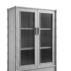 Elstowe Faux Bamboo And Fluted Glass 2-Door Cabinet, Warm Grey 33 Elstowe Faux Bamboo And Fluted Glass 2-Door Cabinet, Warm Grey -Daals XXCAB 069 GREY detail1