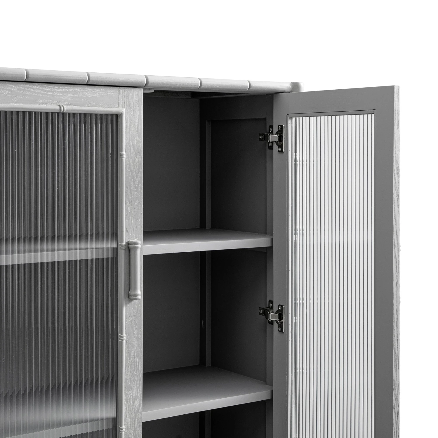 Elstowe Faux Bamboo And Fluted Glass 2-Door Cabinet, Warm Grey 17 Elstowe Faux Bamboo And Fluted Glass 2-Door Cabinet, Warm Grey - Image 17