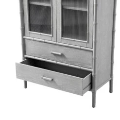 Elstowe Faux Bamboo And Fluted Glass 2-Door Cabinet, Warm Grey 35 Elstowe Faux Bamboo And Fluted Glass 2-Door Cabinet, Warm Grey -Daals XXCAB 069 GREY detail3