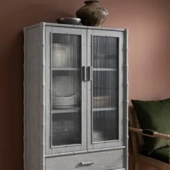 Elstowe Faux Bamboo And Fluted Glass 2-Door Cabinet, Warm Grey 21 Elstowe Faux Bamboo And Fluted Glass 2-Door Cabinet, Warm Grey -Daals XXCAB 069 GREY scene3