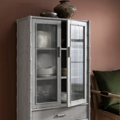 Elstowe Faux Bamboo And Fluted Glass 2-Door Cabinet, Warm Grey 22 Elstowe Faux Bamboo And Fluted Glass 2-Door Cabinet, Warm Grey -Daals XXCAB 069 GREY scene4