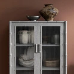 Elstowe Faux Bamboo And Fluted Glass 2-Door Cabinet, Warm Grey 23 Elstowe Faux Bamboo And Fluted Glass 2-Door Cabinet, Warm Grey -Daals XXCAB 069 GREY scene5