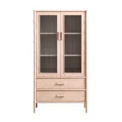 Elstowe Faux Bamboo And Fluted Glass 2-Door Cabinet, Nude Pink 25 Elstowe Faux Bamboo And Fluted Glass 2-Door Cabinet, Nude Pink -Daals XXCAB 069 NUDE WB1