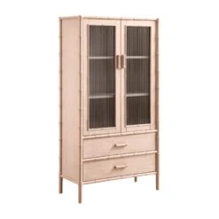 Elstowe Faux Bamboo And Fluted Glass 2-Door Cabinet, Nude Pink 26 Elstowe Faux Bamboo And Fluted Glass 2-Door Cabinet, Nude Pink -Daals XXCAB 069 NUDE WB2