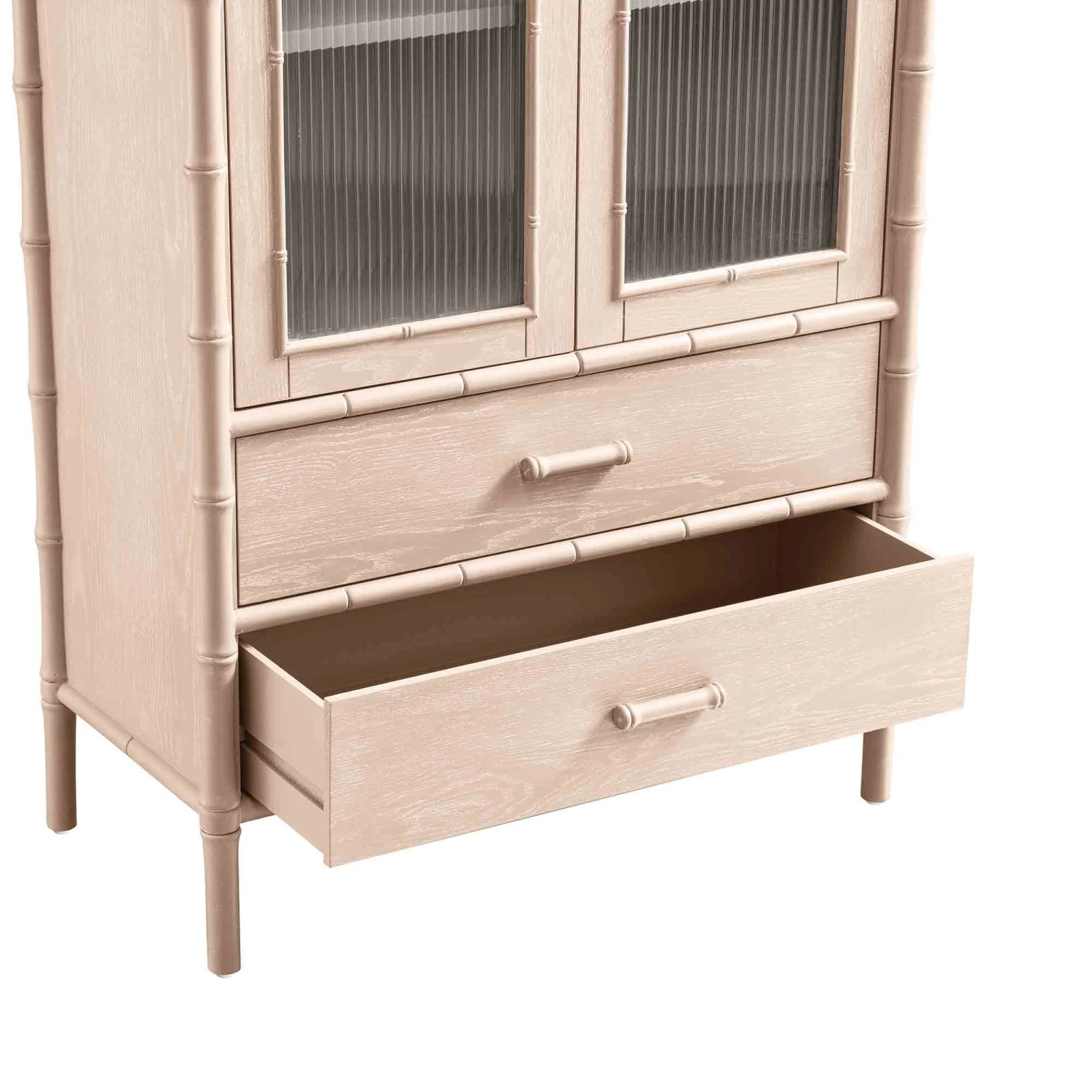 Elstowe Faux Bamboo And Fluted Glass 2-Door Cabinet, Nude Pink 17 Elstowe Faux Bamboo And Fluted Glass 2-Door Cabinet, Nude Pink - Image 17