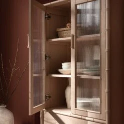 Elstowe Faux Bamboo And Fluted Glass 2-Door Cabinet, Nude Pink 21 Elstowe Faux Bamboo And Fluted Glass 2-Door Cabinet, Nude Pink -Daals XXCAB 069 NUDE scene4