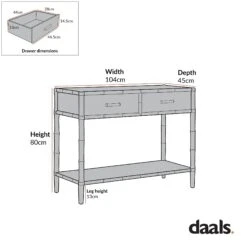 Elstowe Faux Bamboo 2-Drawer Console Table, Warm Grey -Daals XXCN 063 CHART