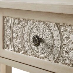 Chantilly Whitewashed Carved Console/ Dressing Table -Daals XXCNS 013 WHITEWASH detail4