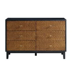 Bianca Chip Carved 6 Drawer Chest, Antique Bronze & Black -Daals XXCOD 010 GOLD BLACK WB1