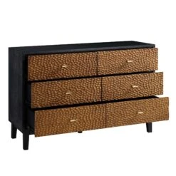 Bianca Chip Carved 6 Drawer Chest, Antique Bronze & Black -Daals XXCOD 010 GOLD BLACK WB3