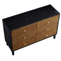 Bianca Chip Carved 6 Drawer Chest, Antique Bronze & Black -Daals XXCOD 010 GOLD BLACK WB4