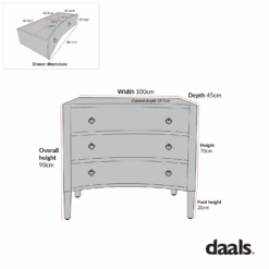 Thalia Concave Chest Of Drawers, Washed White -Daals XXCOD 023 CHART