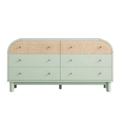 Maude Chest Of 6 Drawers, Muted Pistachio Ash With Raffia