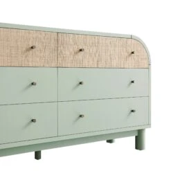 Maude Chest Of 6 Drawers, Muted Pistachio Ash With Raffia -Daals XXCOD 033 GREEN RAF detail1
