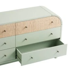Maude Chest Of 6 Drawers, Muted Pistachio Ash With Raffia -Daals XXCOD 033 GREEN RAF detail2