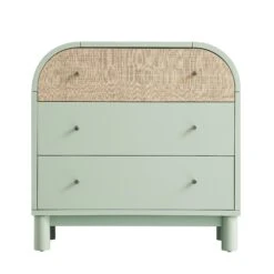 Maude Chest Of 3 Drawers, Muted Pistachio Ash With Raffia 18 Maude Chest Of 3 Drawers, Muted Pistachio Ash With Raffia -Daals XXCOD 035 GREEN RAF WB1