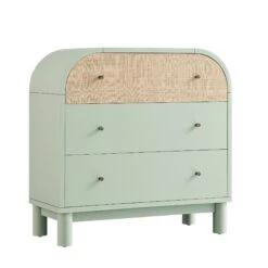 Maude Chest Of 3 Drawers, Muted Pistachio Ash With Raffia 19 Maude Chest Of 3 Drawers, Muted Pistachio Ash With Raffia -Daals XXCOD 035 GREEN RAF WB2