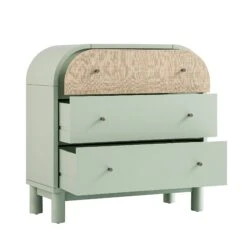 Maude Chest Of 3 Drawers, Muted Pistachio Ash With Raffia 21 Maude Chest Of 3 Drawers, Muted Pistachio Ash With Raffia -Daals XXCOD 035 GREEN RAF WB3