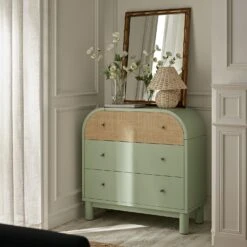 Maude Chest Of 3 Drawers, Muted Pistachio Ash With Raffia